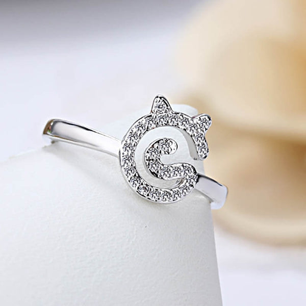 Silver Plated Ring with CZ Cat Adjustable Ring