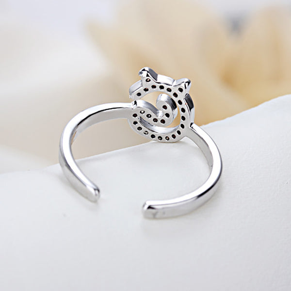 Silver Plated Ring with CZ Cat Adjustable Ring