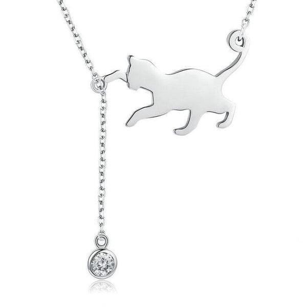 Sterling Silver Cute Cat CZ Necklace
