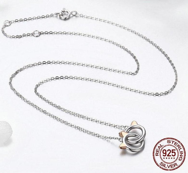925 Sterling Silver Linked Cats Necklace