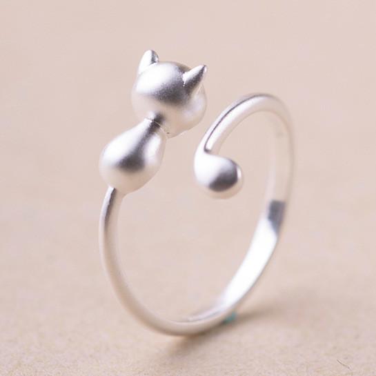 Solid Sterling Silver Hugging Cat Ring - Cat Roar Store