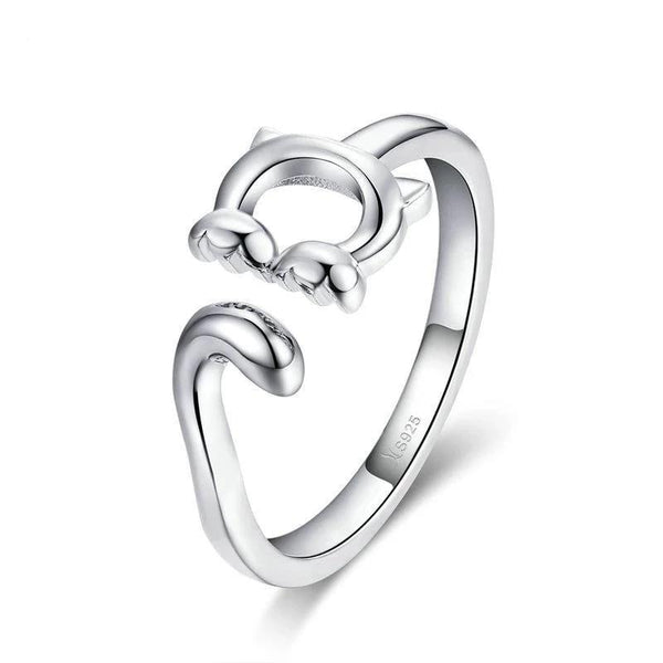 Sterling Silver Cute Cat with Long Tail Ring