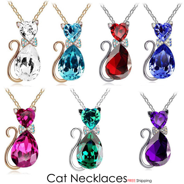 Austrian Crystal Cat Pendant Chain Necklace - Cat Roar Store