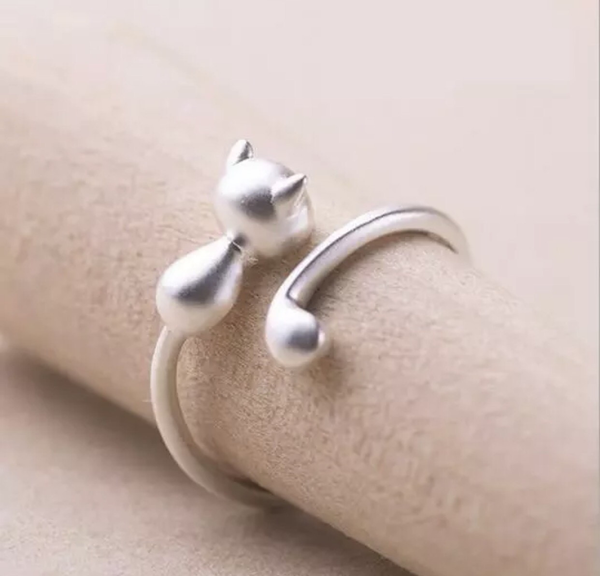 Solid Sterling Silver Hugging Cat Ring - Cat Roar Store