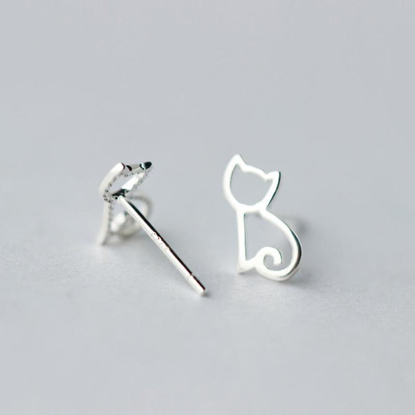 Solid Sterling Silver Cute Cat Earrings - Cat Roar Store