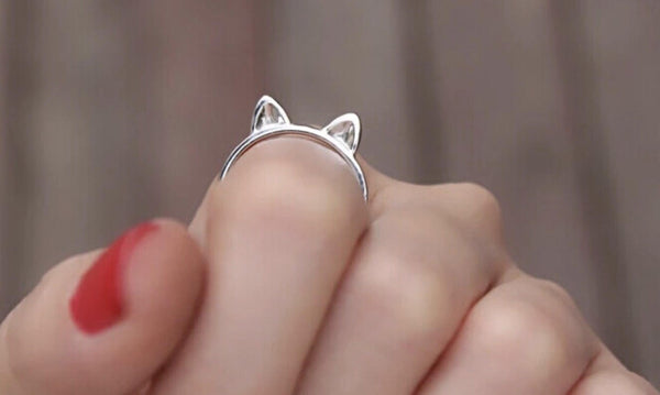 Solid Sterling Silver 3D Cat Ear Ring - Cat Roar Store