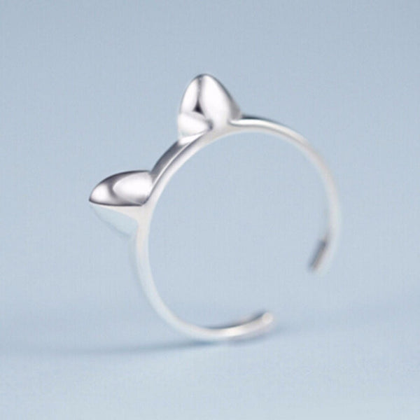 Solid Sterling Silver 3D Cat Ear Ring - Cat Roar Store