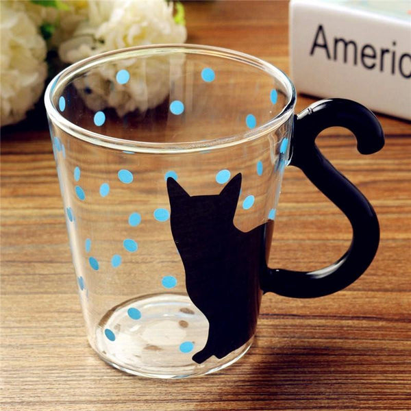 Cute Lovely Cat Glass w/Tail Handle Mug 300ml - 3 Designs - Cat Roar Store