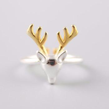 925 Sterling Silver Deer with Antlers Ring - Cat Roar Store