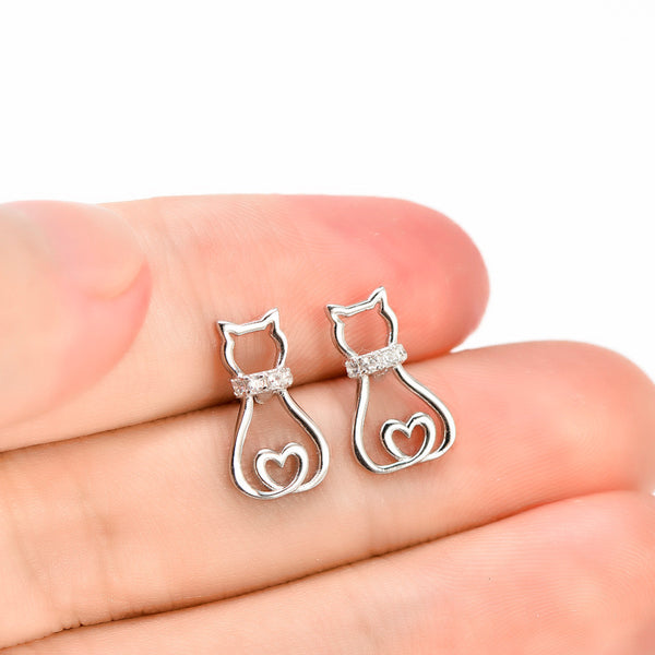 925 Sterling Silver Cat Heart Earrings - Cat Roar Store