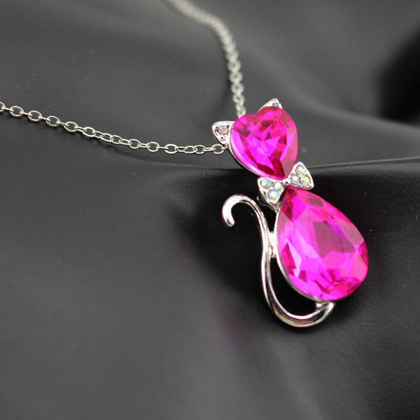 Austrian Crystal Cat Pendant Chain Necklace - Cat Roar Store