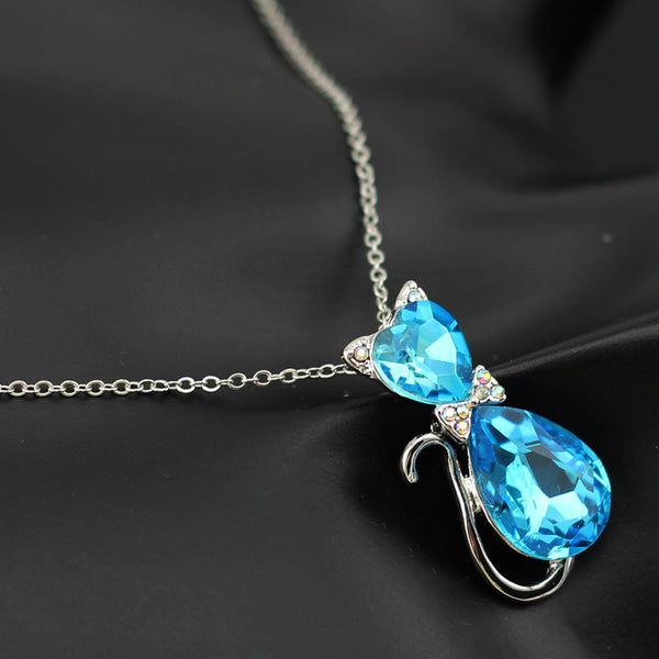 Austrian Crystal Cat Pendant Chain Necklace - Cat Roar Store