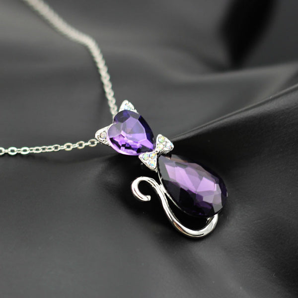 Austrian Crystal Cat Pendant Chain Necklace - Cat Roar Store
