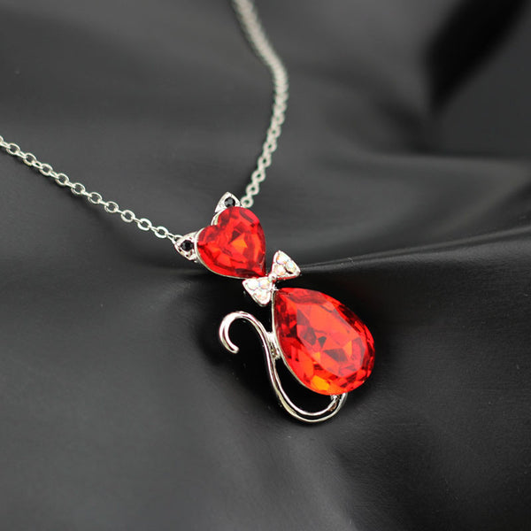 Austrian Crystal Cat Pendant Chain Necklace - Cat Roar Store
