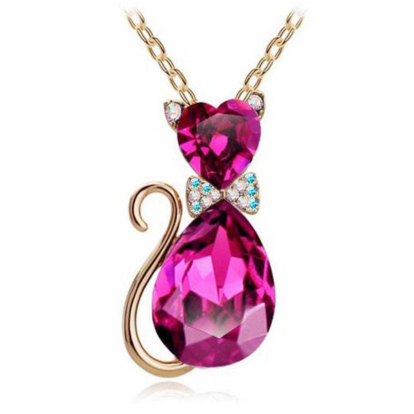 Austrian Crystal Cat Pendant Chain Necklace - Cat Roar Store