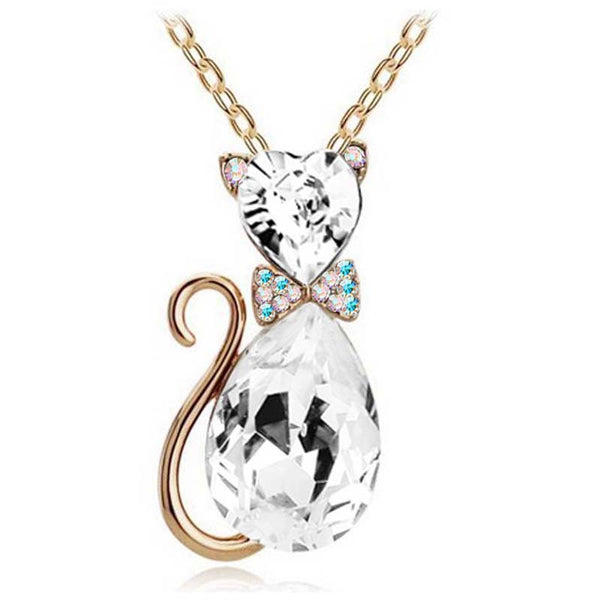 Austrian Crystal Cat Pendant Chain Necklace - Cat Roar Store