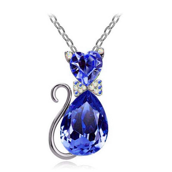 Austrian Crystal Cat Pendant Chain Necklace - Cat Roar Store