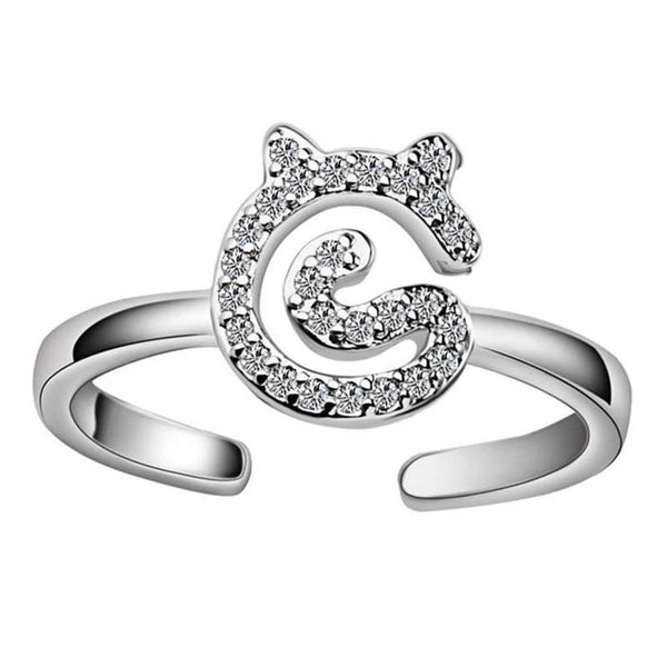 Silver Plated Ring with CZ Cat Adjustable Ring