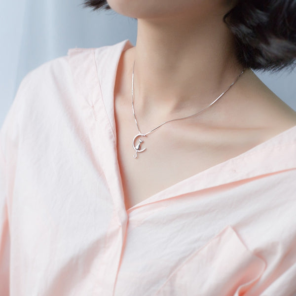 Silver Plated Cute Cat Moon Necklace