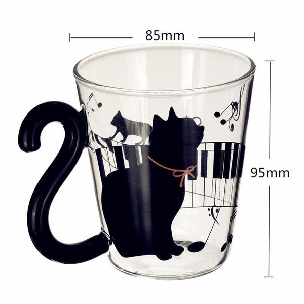 Cute Lovely Cat Glass w/Tail Handle Mug 300ml - 3 Designs - Cat Roar Store