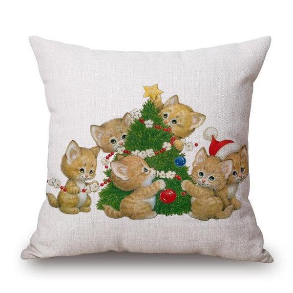 Christmas Decor Cat Linen Pillow Case - Cat Roar Store