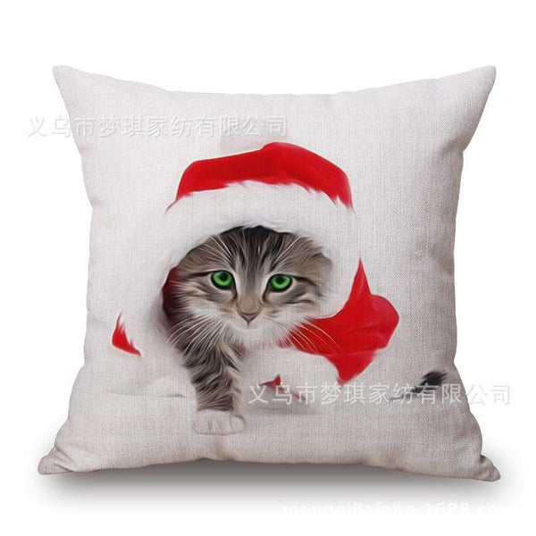 Christmas Decor Cat Linen Pillow Case - Cat Roar Store