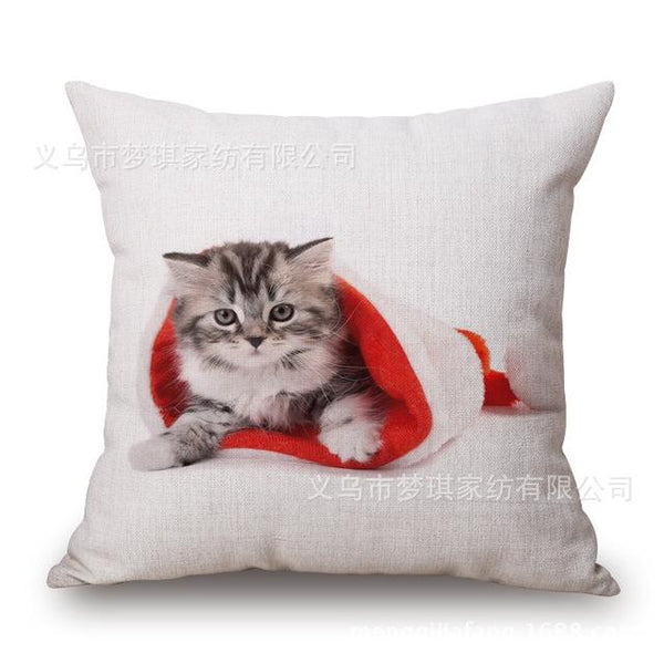 Christmas Decor Cat Linen Pillow Case - Cat Roar Store