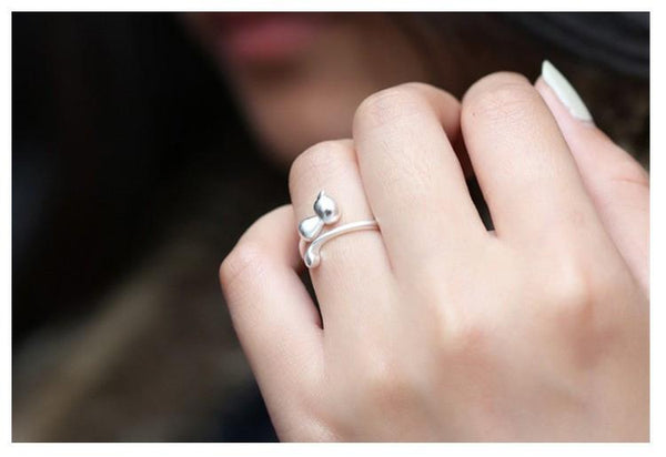 Solid Sterling Silver Hugging Cat Ring - Cat Roar Store
