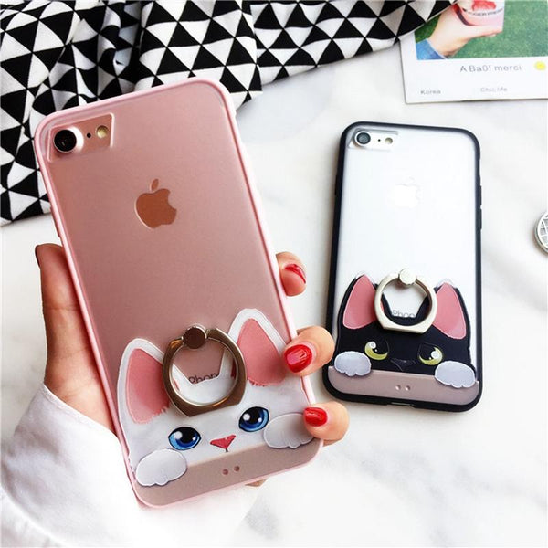 Cute Cat Cell Phone Case w/Ring For iPhone 6 6S 7 8 Plus - Cat Roar Store