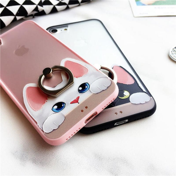 Cute Cat Cell Phone Case w/Ring For iPhone 6 6S 7 8 Plus - Cat Roar Store