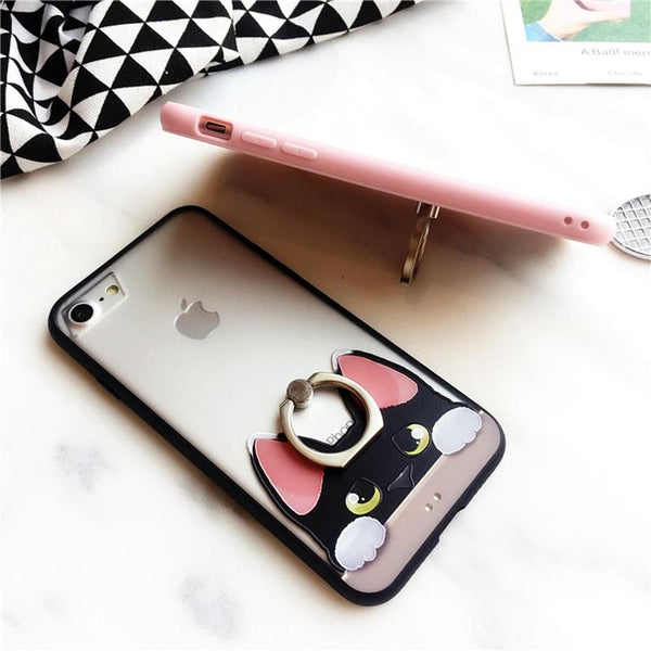 Cute Cat Cell Phone Case w/Ring For iPhone 6 6S 7 8 Plus - Cat Roar Store