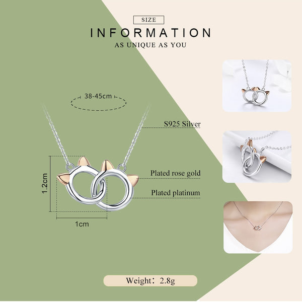 925 Sterling Silver Linked Cats Necklace