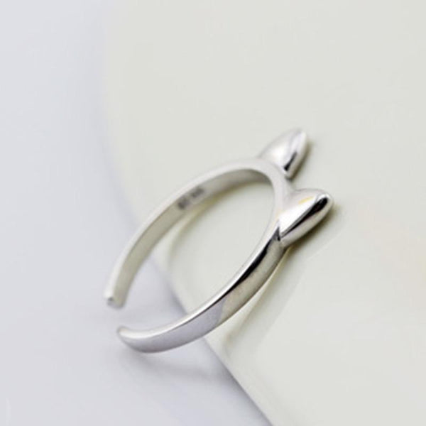 Solid Sterling Silver 3D Cat Ear Ring - Cat Roar Store