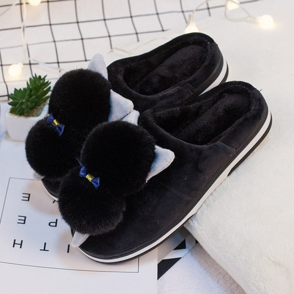 Cute Furry Cat Indoor Home Slippers