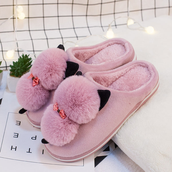 Cute Furry Cat Indoor Home Slippers