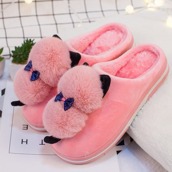Cute Furry Cat Indoor Home Slippers