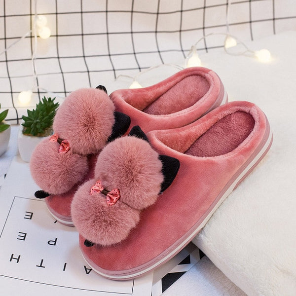 Cute Furry Cat Indoor Home Slippers
