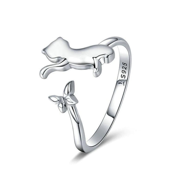 Sterling Silver Cat and Butterfly Ring